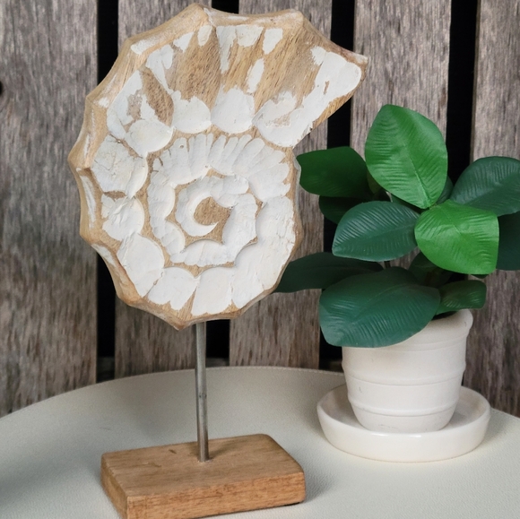Rustic Mango Wood Ammonite Fossil Free Standing Figurine - Picture 1 of 5